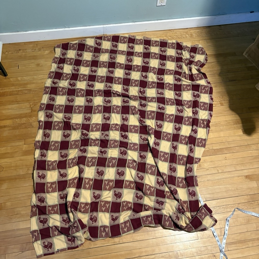 Farmhouse Rooster Print Rectangle Tablecloth Cream & Maroon 49x69